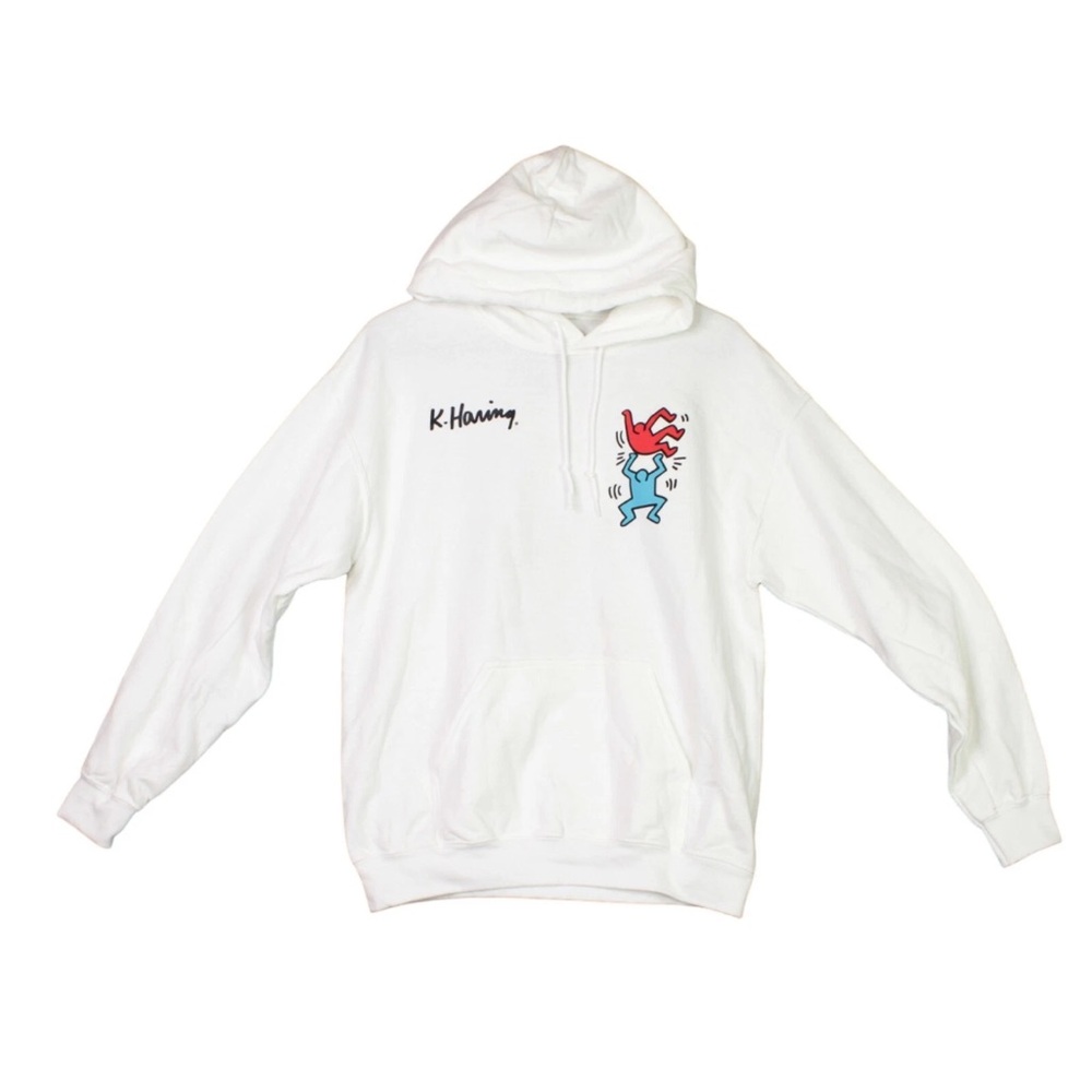 Keith Haring Hoodie Unisex M Colorful Ripple Junction Dancing Art Skater White